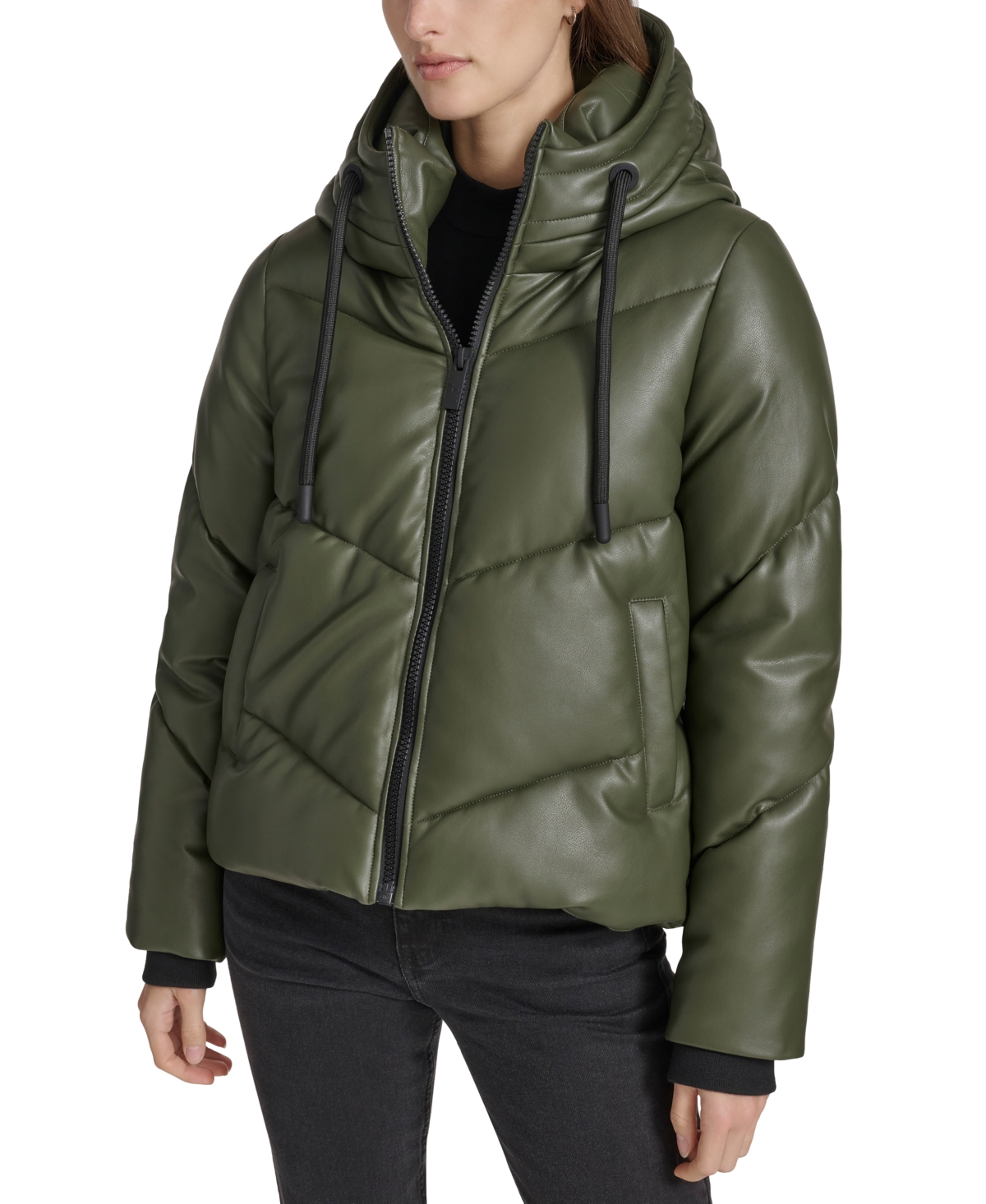 Andrew Marc Sport Women's Faux-Leather Hooded Puffer Jacket