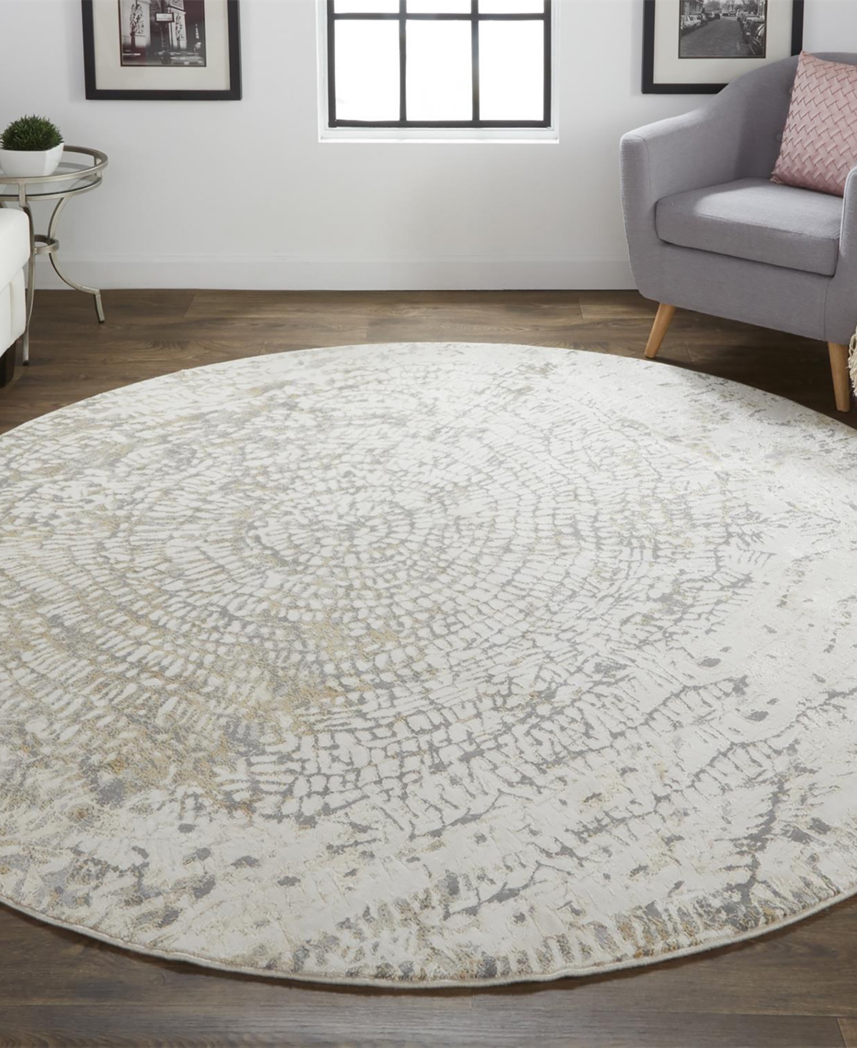 Shop Feizy Parker 3702f 7'9"x7'9" Round Area Rug In Ivory,tan