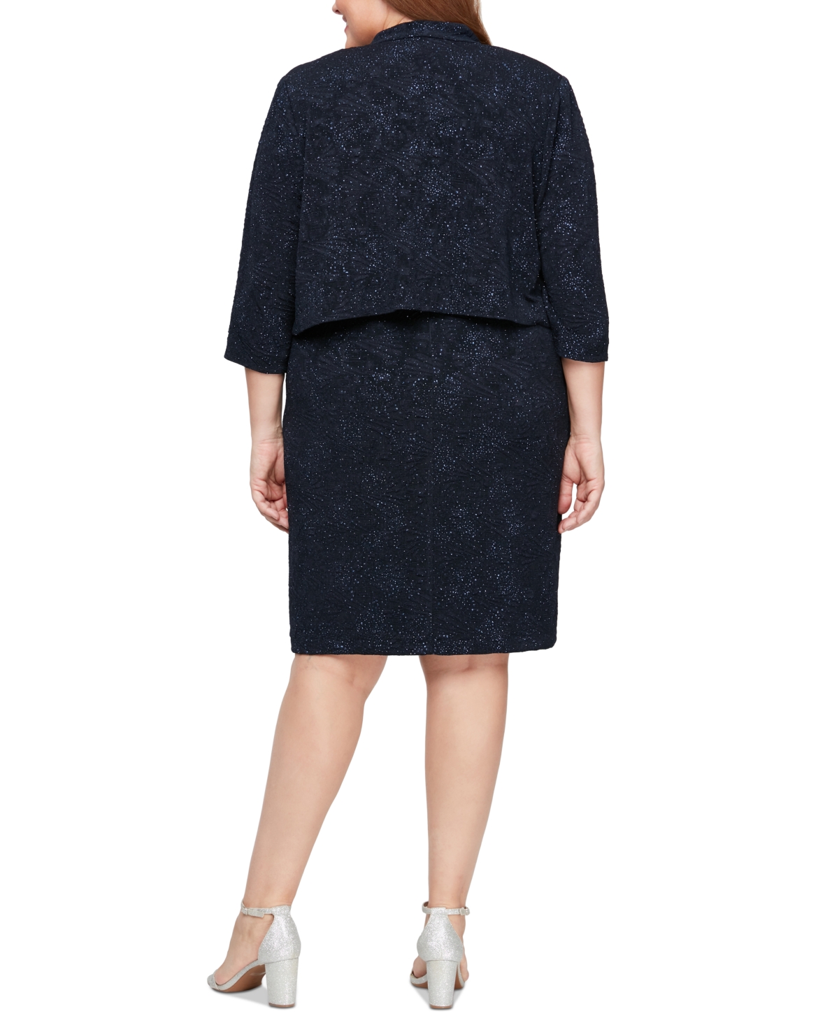 Alex Evenings Plus Size 2.pc Sequin Jacquard Sheath Dress & Jacket In Navy