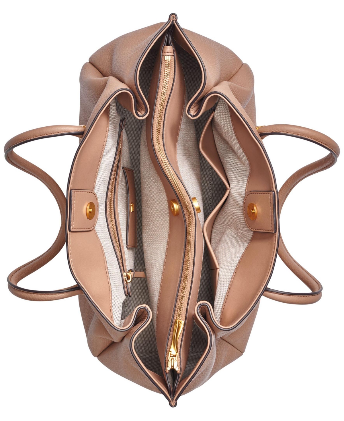 Shop Donna Karan Quogue Leather Triple Compartment Tote Bag In Toasted Almond