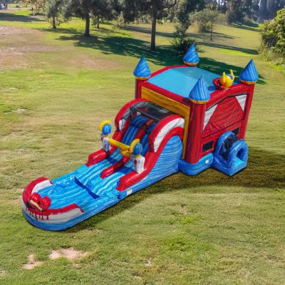 Queen Commercial Grade Bounce House Water Slide with Dual Lane and Detachable Pool for Kids and Adults (with Blower), Tunnel Entrance, Basketball Hoop, Wet Dry Use, Obstacle Pop Ups