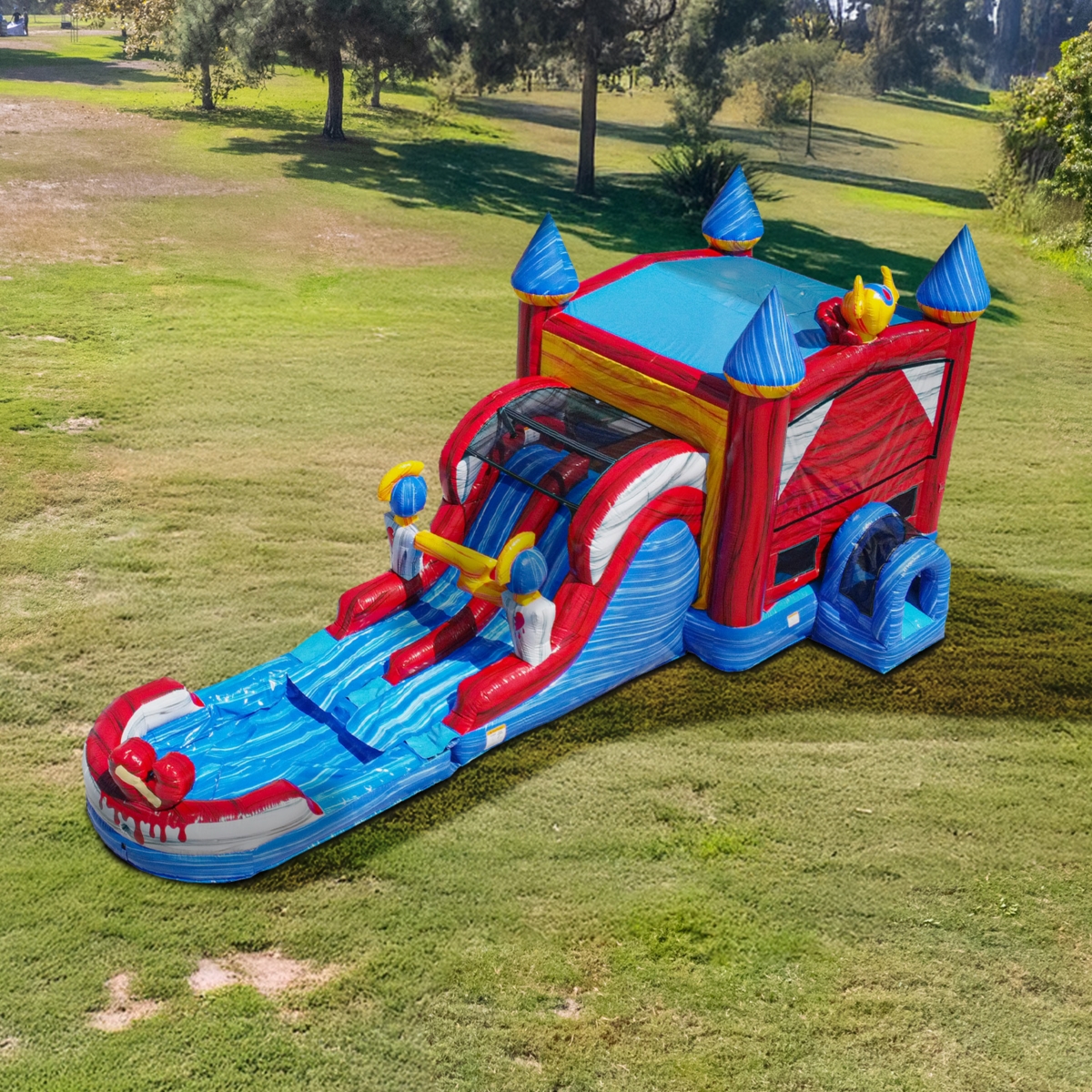 JumpOrange Queen Commercial Grade Bounce House Water Slide with Dual Lane and Detachable Pool for Kids and Adults (with Blower), Tunnel Entrance, Bask