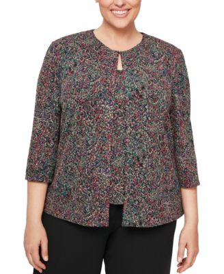 Alex Evenings Plus Size 3/4-Sleeve Jacquard Jacket & Tank Top Set