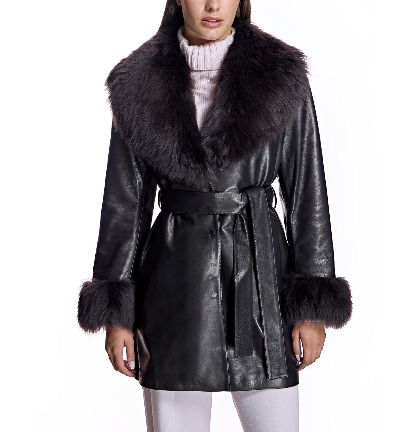 Женское пальто Julia & Stella By Maximilian Wrap Coat with Shearling Trim, цвет: Коричневый — фото 1