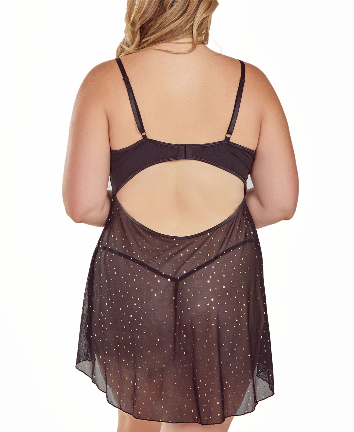 Icollection Plus Size Glitter And Lace Lingerie Set, 2-piece Set In Black