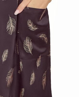Women's Silky Pocket Shift Sleepshirt Nightgown in Feather Print