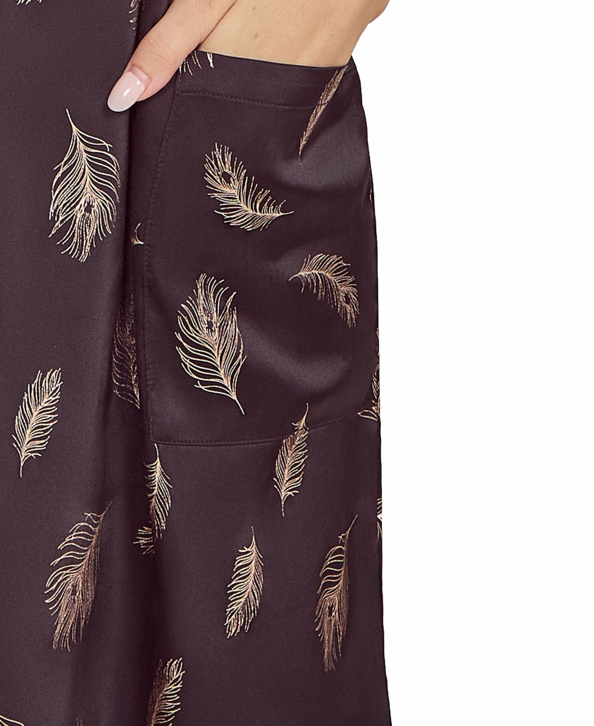 ICOLLECTION WOMEN'S SILKY POCKET SHIFT SLEEPSHIRT NIGHTGOWN IN FEATHER PRINT 