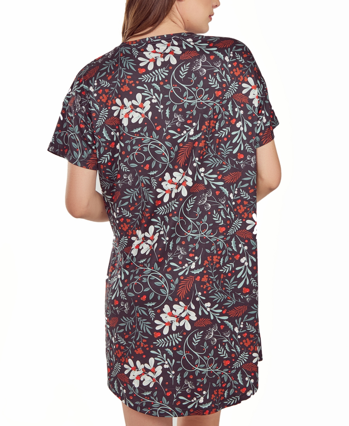 Icollection Women's Short Sleeve Ultra Soft Floral Print Sleepshirt Nightgown In Black