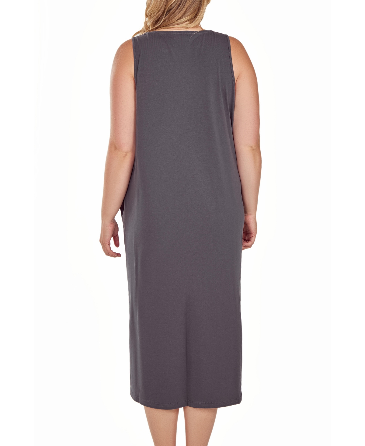 Icollection Plus Size Soft Knit Tank Dress With Side Pockets In Charcoal