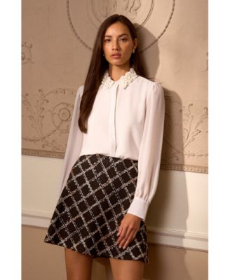 Women's Floral-Appliqu&eacute; Collared Long-Sleeve Blouse