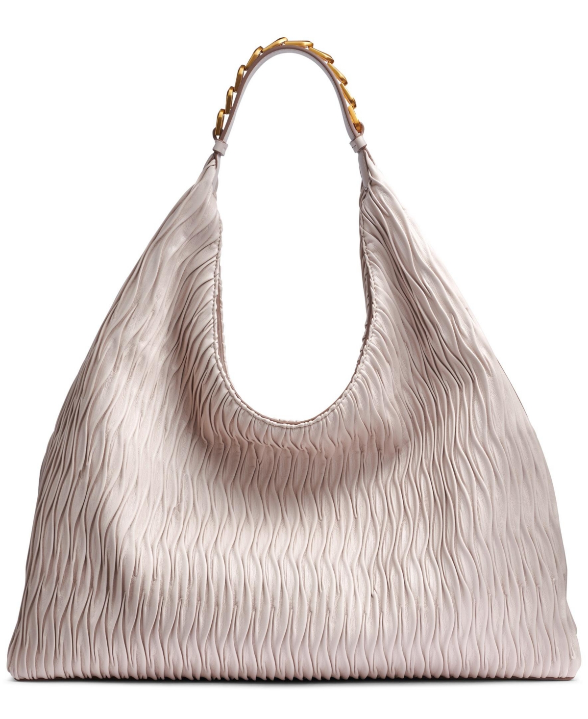 Shop Donna Karan Bellmore Extra Large Hobo With Gold Bezel Strap In Sand