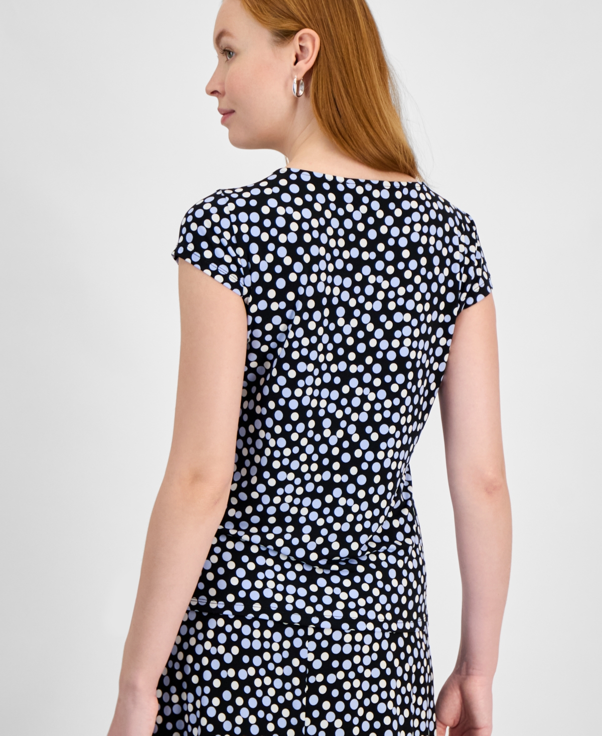 Kasper Women's Printed Cowlneck Cap-Sleeve Blouse, Petite & Regular Sizes