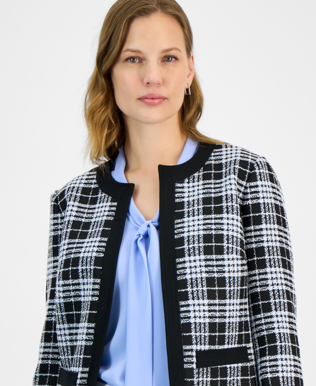 Kasper Women's Open-Front Patch Pocket Blazer, Petite & Regular Sizes -California Sky Mlt