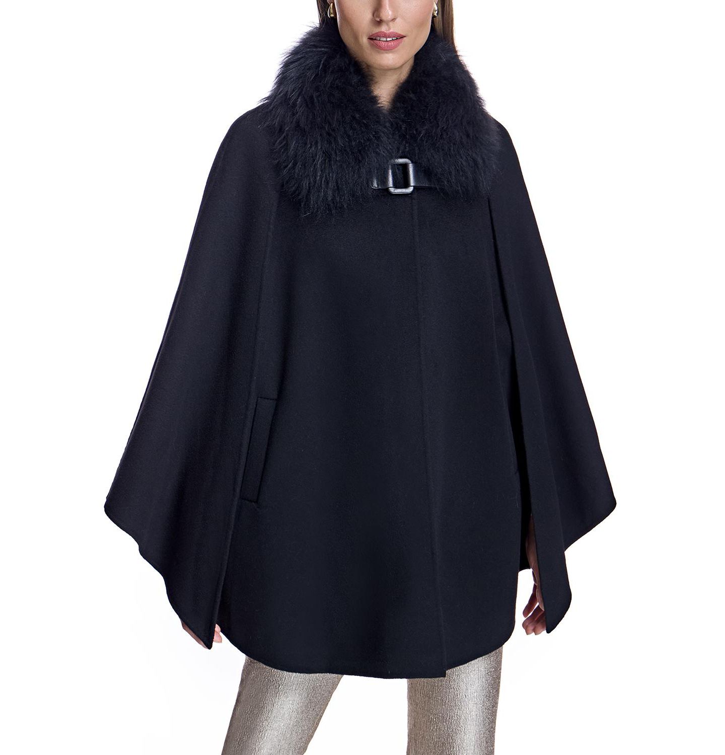 Женская накидка Julia & Stella By Maximilian Cashmere Cape with Buckle Detail, цвет: Чёрный — фото 1