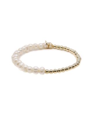 Non-Tarnishing Gold Filled 4mm Ball and Freshwater Pearl Stretch Bracelet