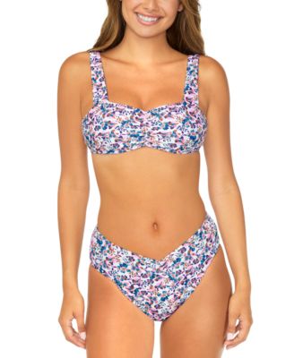 Juniors Printed Bikini Top V Waist Bottoms