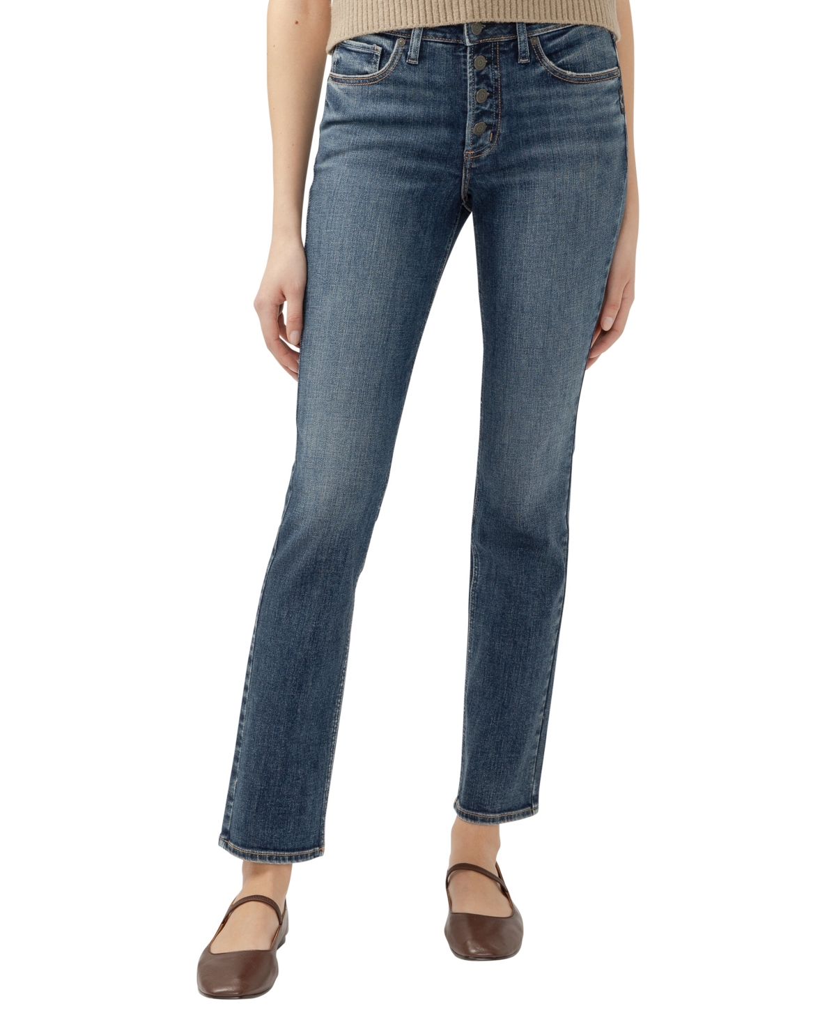 Shop Silver Jeans Co. Women's Most Wanted Mid Rise Straight Leg Jeans In Indigo