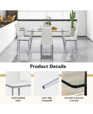 5 PCS 51'' Rectangle Dining Set 0.3'' Thick Glass Table with 4 Padded Dining Chairs