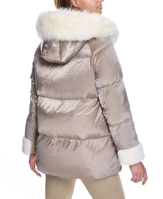 Women's Puffer Jacket with Shearling Trim