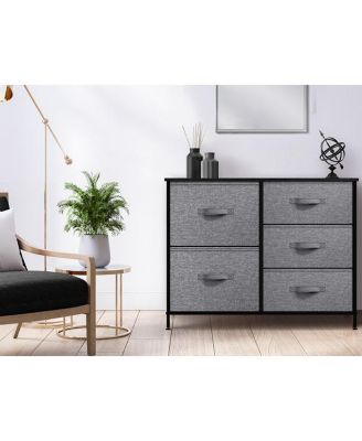 Dresser with 5 Drawers - Storage Chest Organizer with Steel Frame, Wood Top, Handles, Fabric Bins