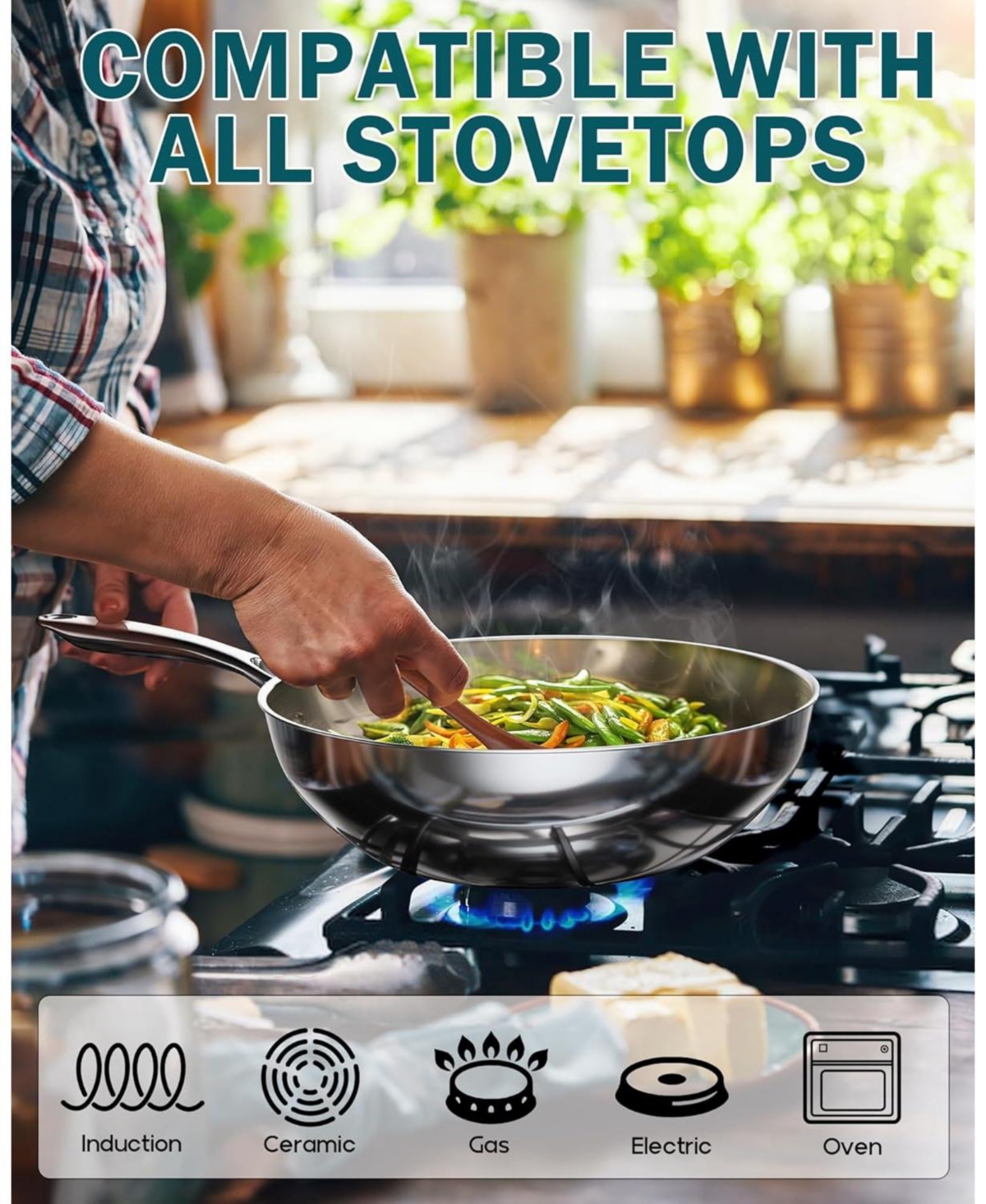 Cooks Standard Multi-Ply Clad Stainless Steel Wok Stir Fry Pan with Glass Lid