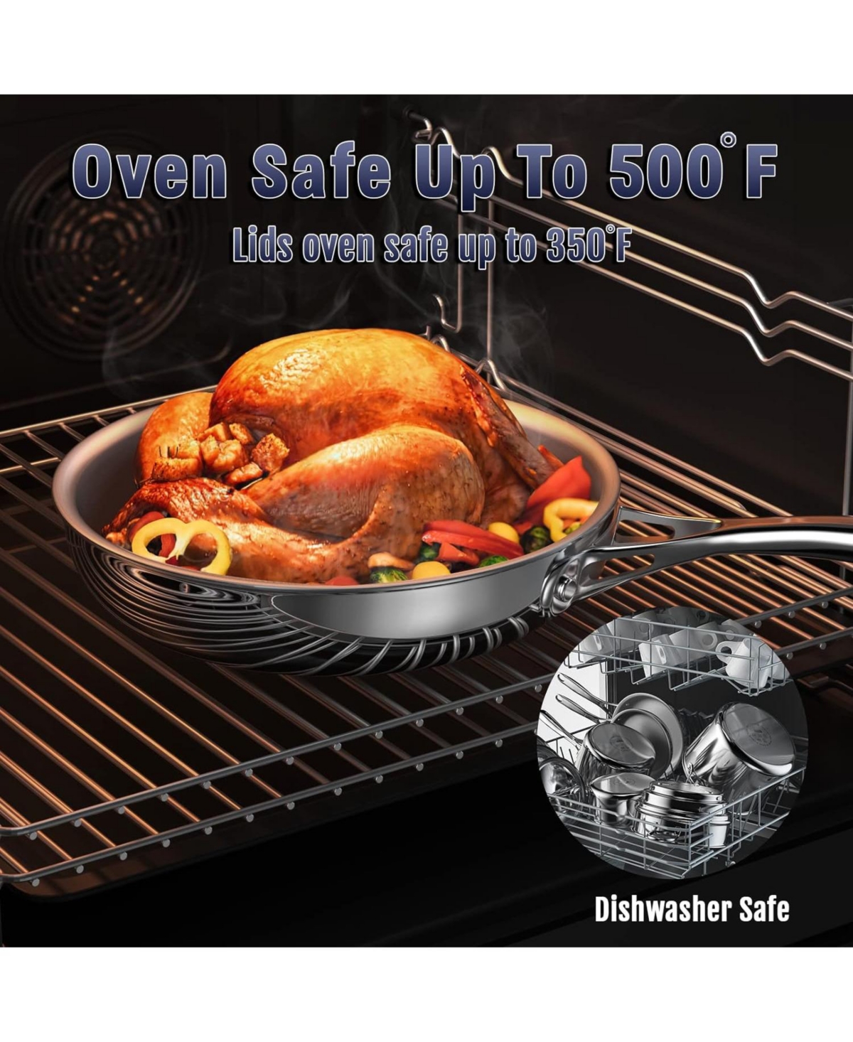 Cooks Standard 8-Inch Multi-Ply Clad Stainless Steel Wok Stir Fry Pan with Lid