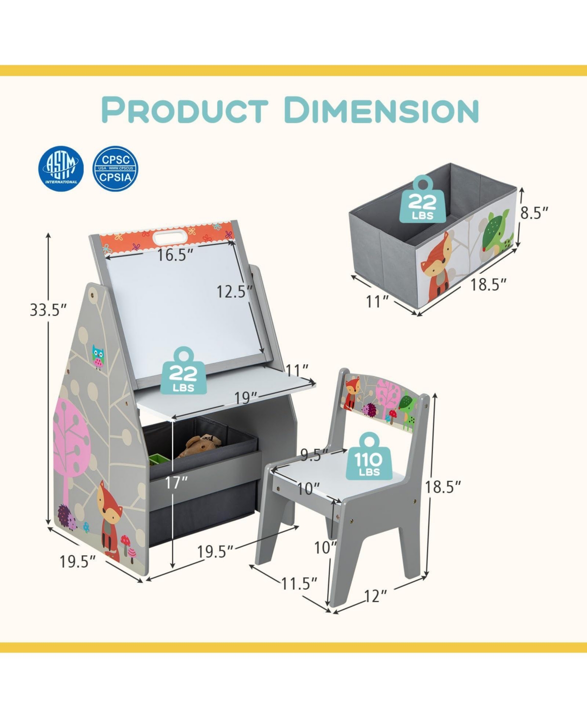 3 in 1 Kids Easel and Play Station Convertible with Chair and Storage Bins