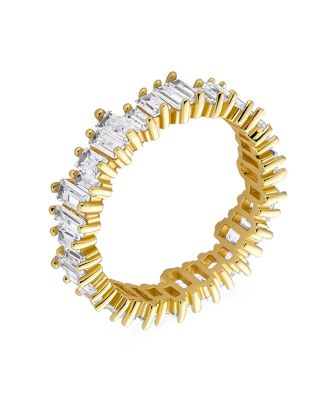 Modern Classic CZ Cocktail Statement Ring Zigzag Baguette 14K Gold Plated Silver