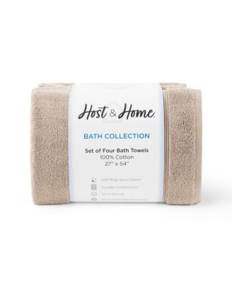 Host & Home Bath Towels, 4-Pack, 27x54, 600 GSM, Ringspun Cotton, Solid Colors, Double-Stitched, Striped Dobby Border