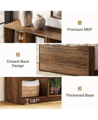 63-Inch Farmhouse Console Table, 15-Cube Narrow Entryway Table, 4-Tier Wood Behind Couch Sofa Table, All Wood Hallway Table with Storage for Entryway, Foyer, Living Room