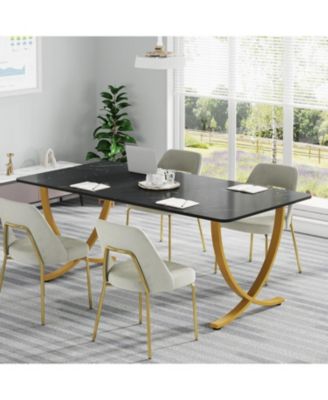 Executive Desk, Large Office Desk, Modern Computer Desk Conference Table Meeting Room Table, Business Furniture, Black and Gold
