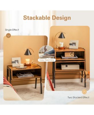 Stackable Nightstand Shelf Accent Table with Metal Frame