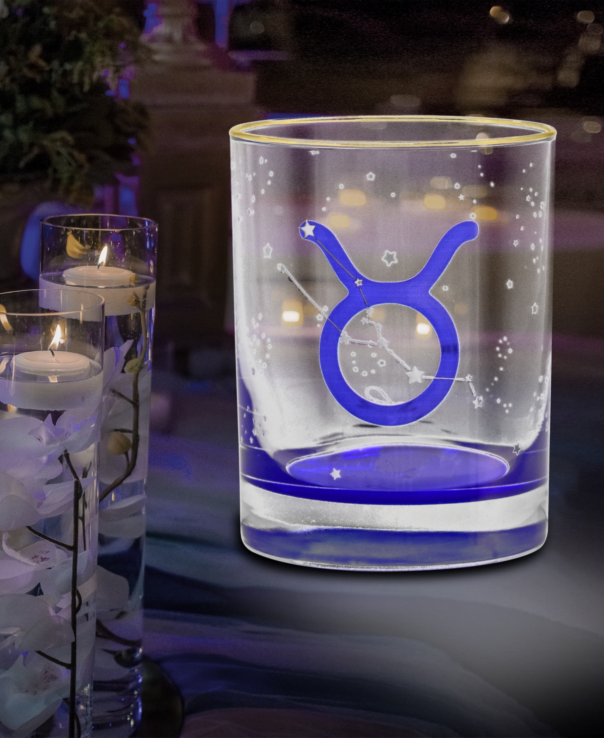 Culver Taurus Zodiac Double Old-fashioned Glass, Set Of 2 In Blue
