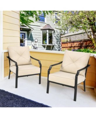 2 Pieces Patio Dining Set with Padded Cushions Armrest Steel Frame