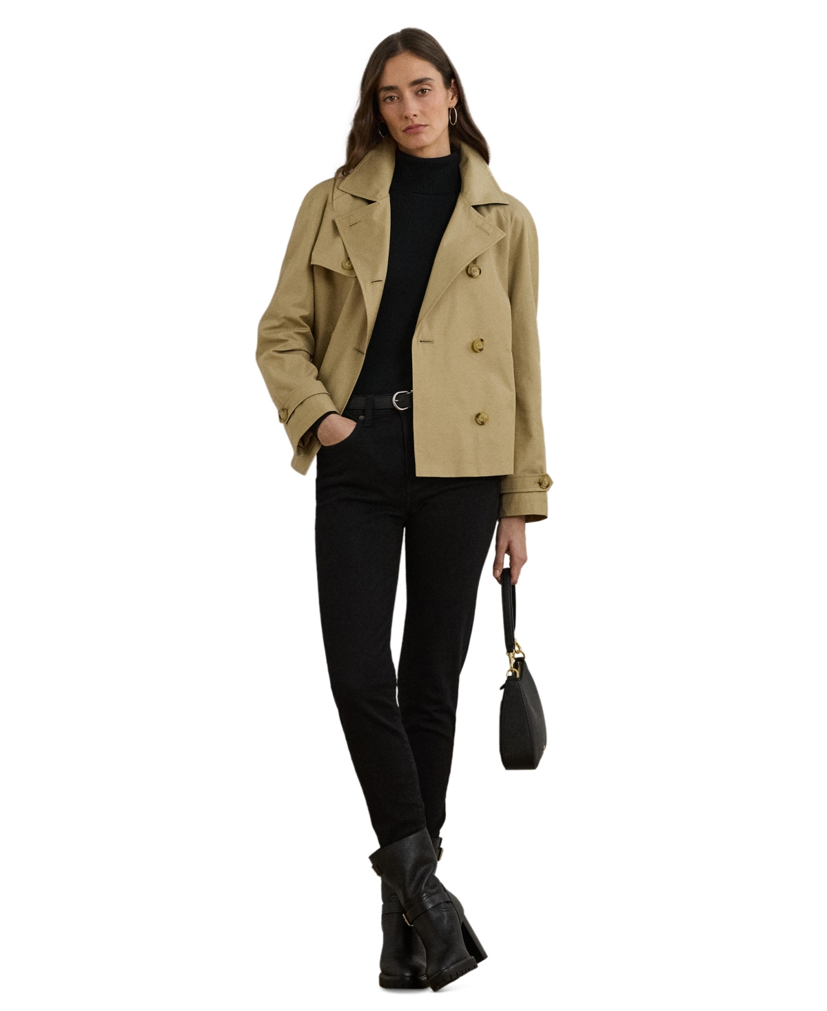 Women's Short Double-Breasted Trench Coat - Black