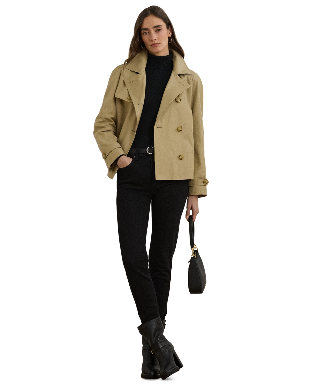 Ralph Lauren Petite Short Double-breasted Trench Coat In Birch Tan