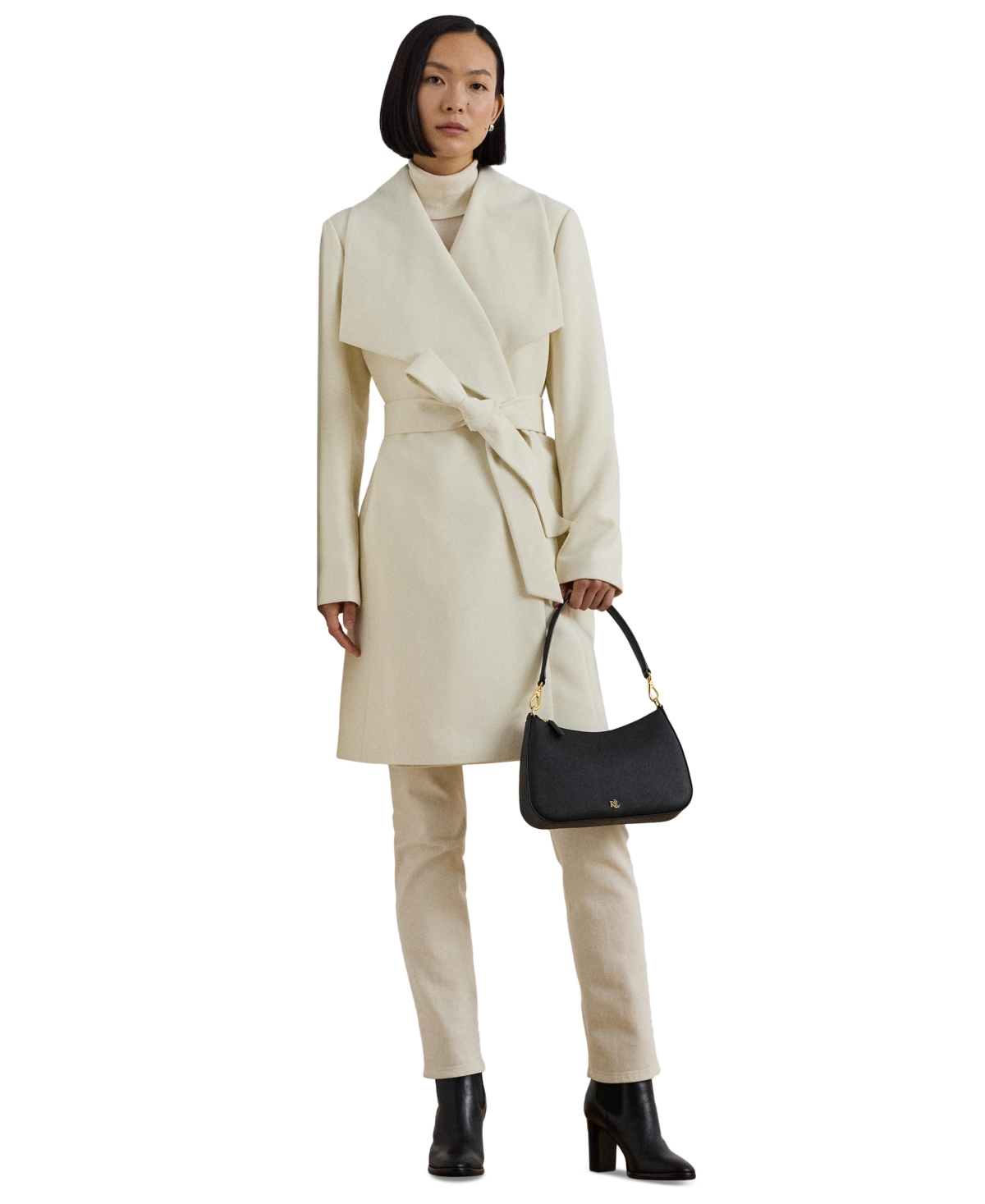 RALPH LAUREN WOMEN'S CREPE BELTED WRAP COAT 