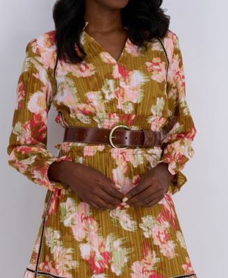 Women's Glossy Pebble Grain Textured Leather Belt