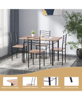 5 Pieces Wood Metal Dining Table Set with 4 Chairs