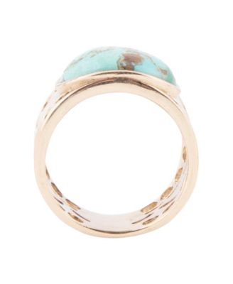 Open Genuine Blue Turquoise Bronze Oval Ring