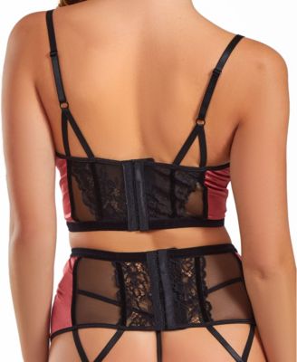 Plus Size 3PC Underwire Padded bra, garter skirt and thong satin lingerie Set