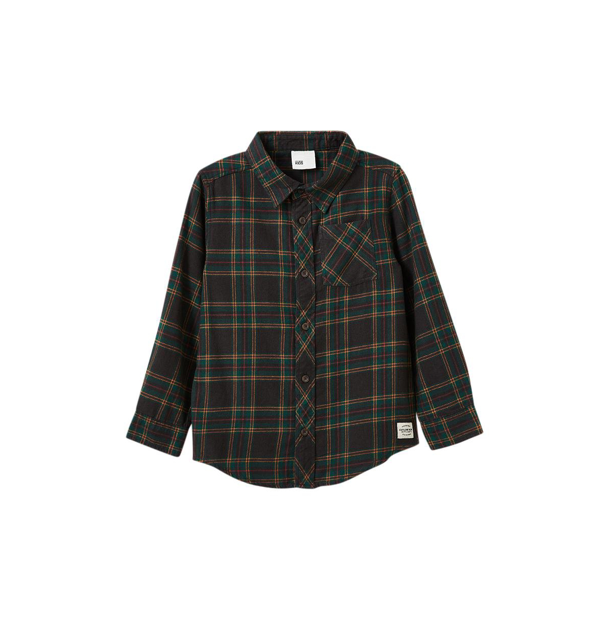 Cotton On Boys Little/Big Rugged Long Sleeve Shirt -pine tree green plaid