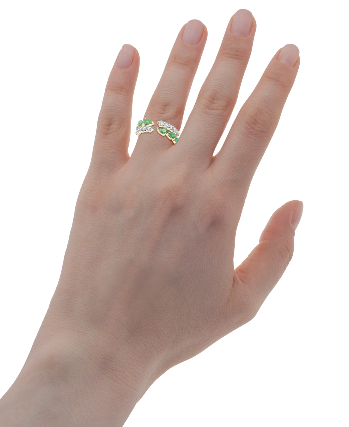 MACY'S LAB-CREATED EMERALD (1 CT. T.W.) & LAB-CREATED WHITE SAPPHIRE (3/4 CT. T.W.) DOUBLE ROW CUFF RING 