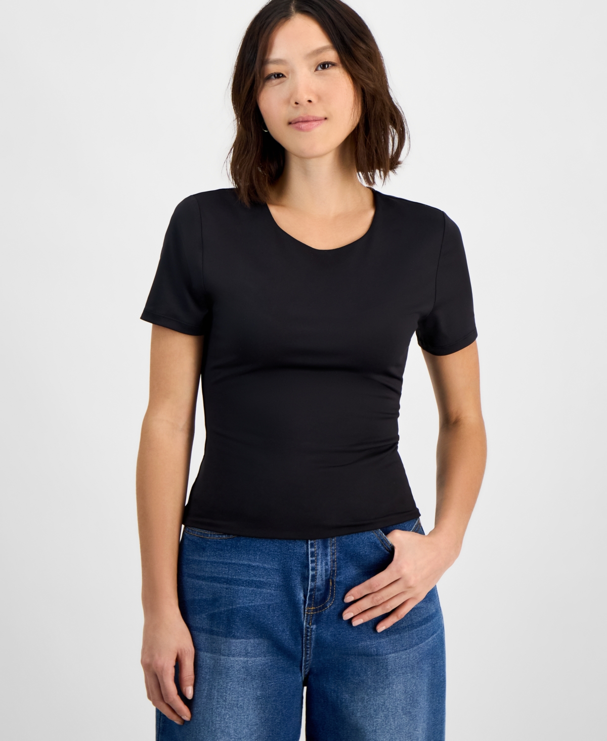 And Now This Women's Seamless Short-sleeve Top, Created For Macy's In Black
