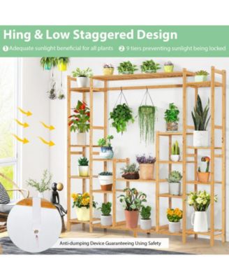 9-Tier Bamboo Plant Stand with Hanging Rack