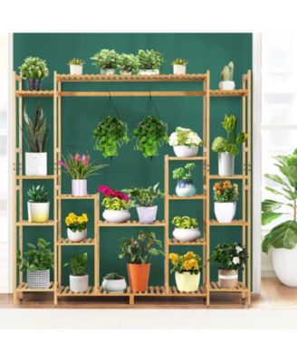 9-Tier Bamboo Plant Stand with Hanging Rack