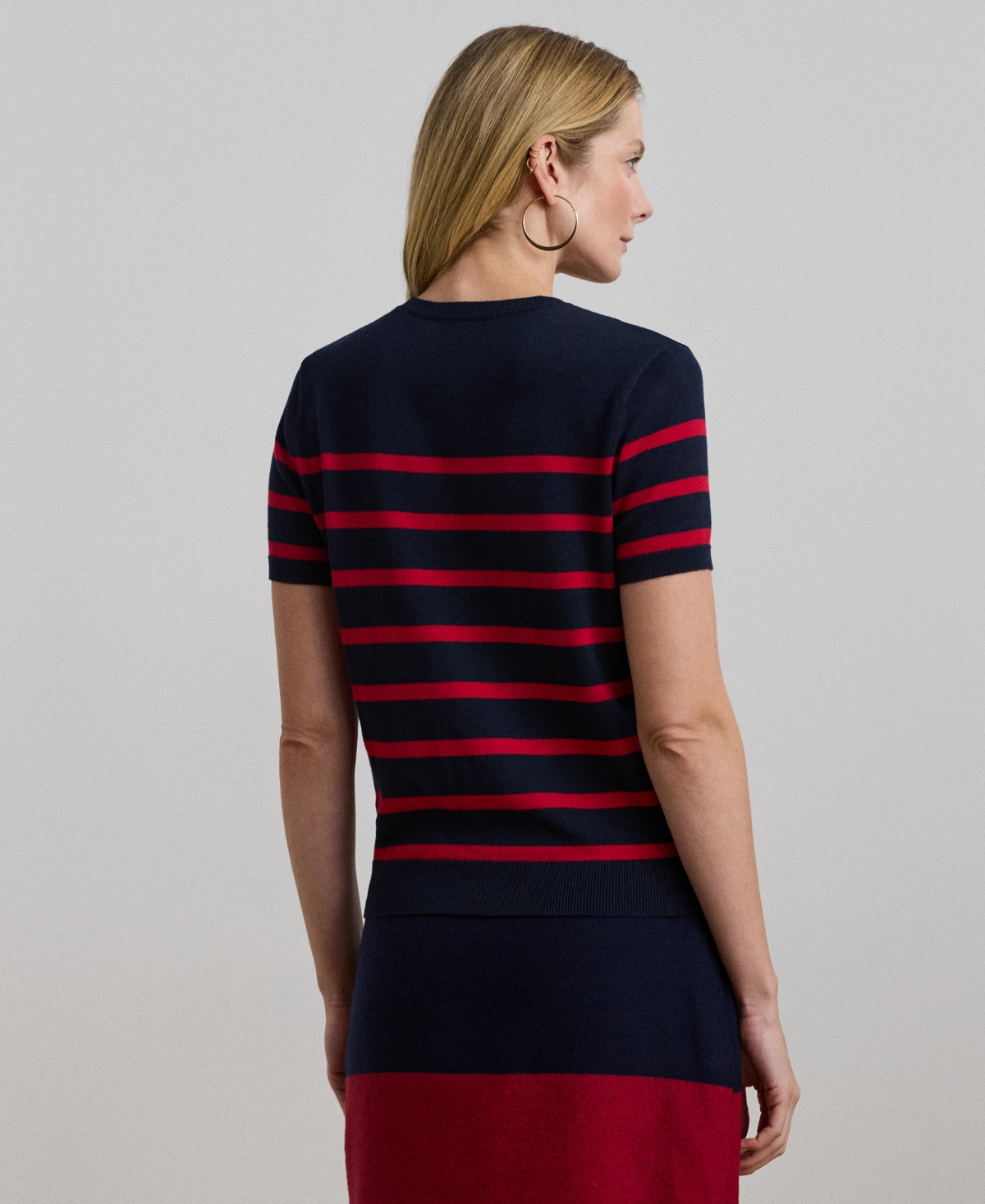 Lauren Ralph Lauren Women's Striped Short-Sleeve Sweater -festive Red