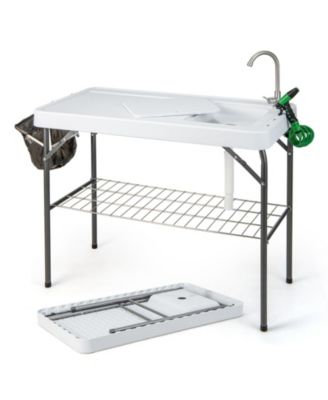 Portable Camping Fish Cleaning Table with Grid Rack and Faucet