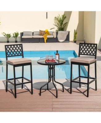 Set of 2 Patio Bar Chairs with Detachable Cushion and Footrest