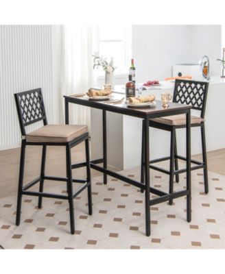 Set of 2 Patio Bar Chairs with Detachable Cushion and Footrest